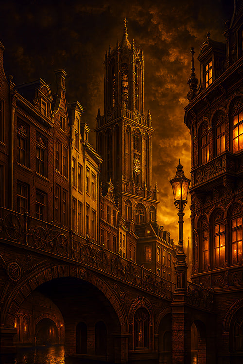 Dom en gracht in vuur